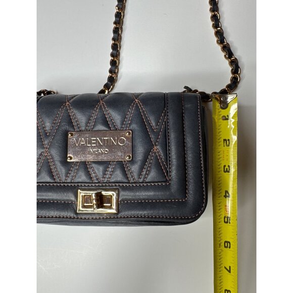 Valentino Milano Quilted Black Leather Chain Shoulder Bag With Gold Accents - Picture 11 of 11